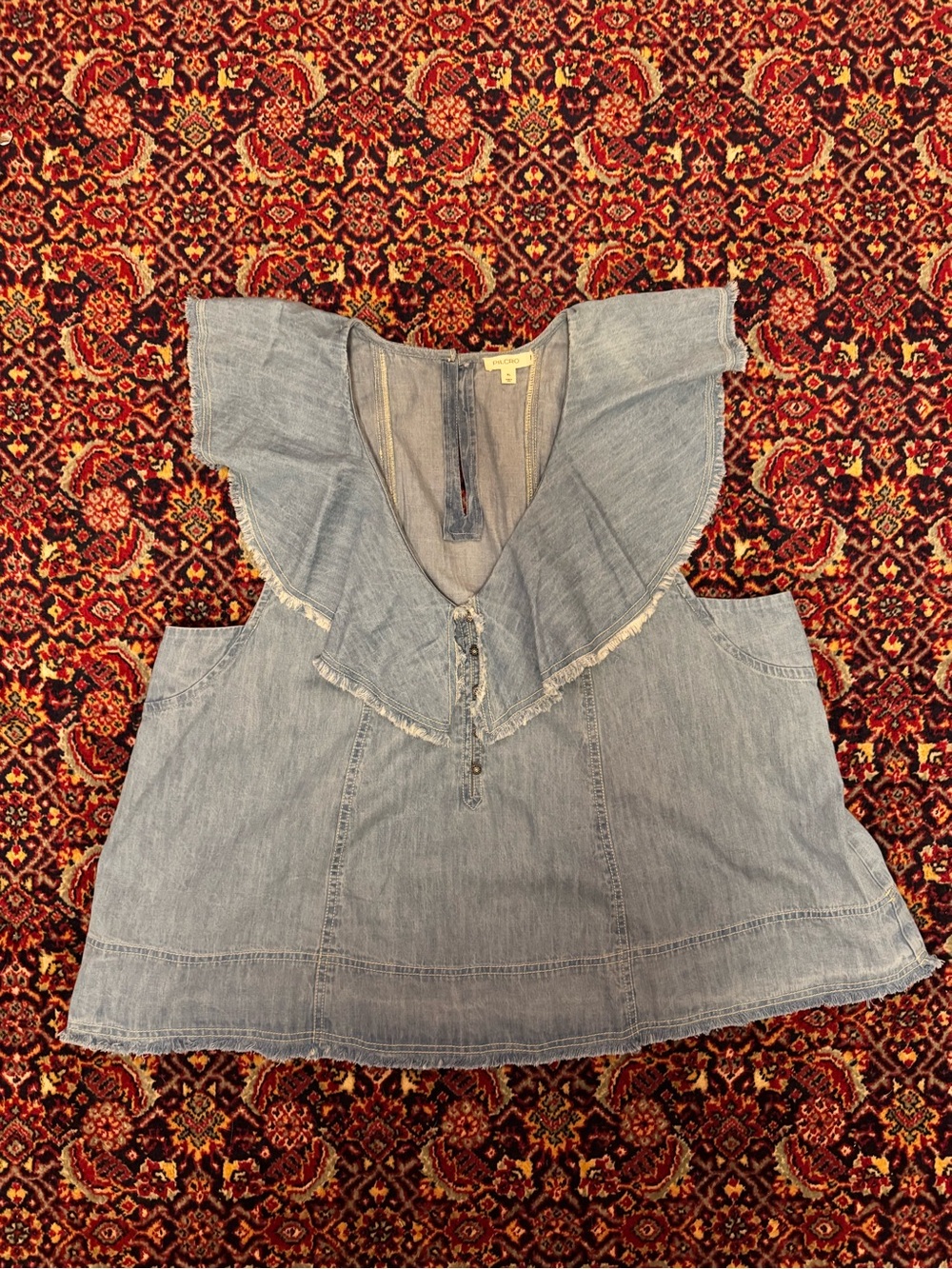 Pilcro Light Blue Denim Ruffle-Front Sleeveless Top